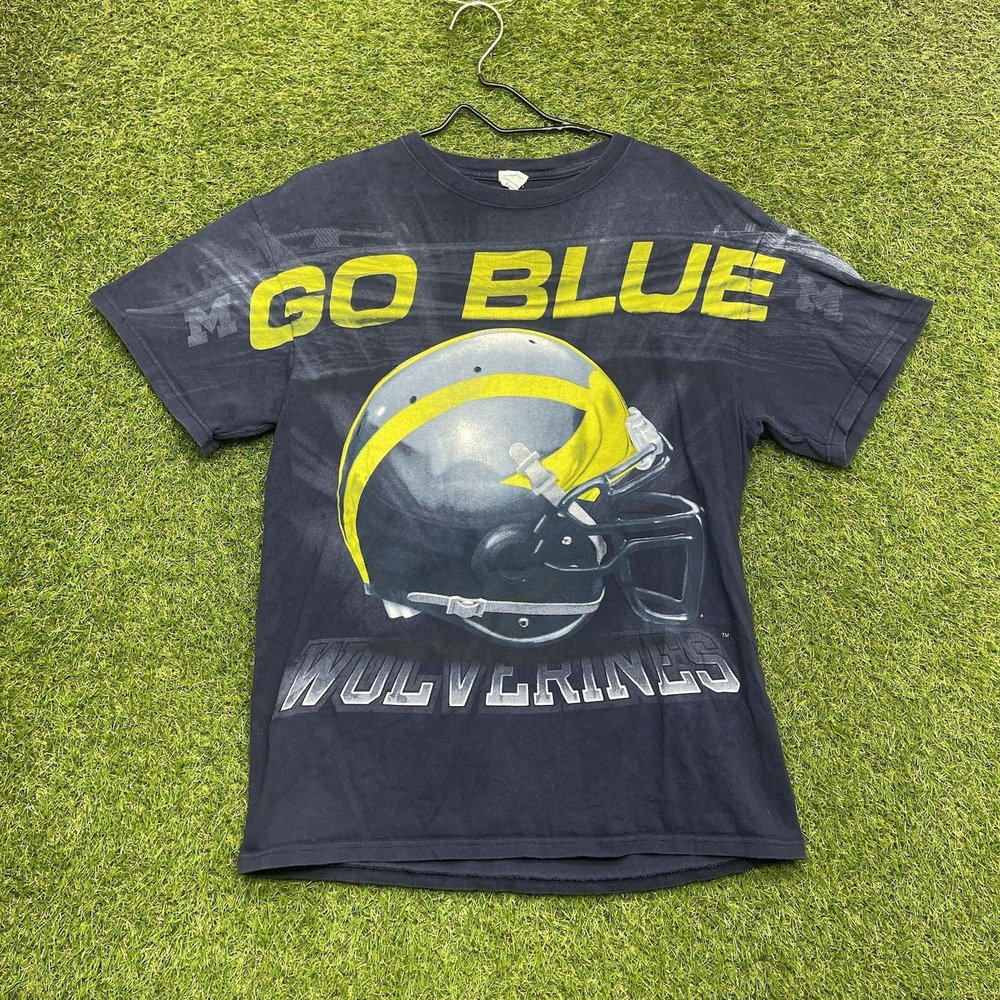 University of Michigan Shirt Mens Large AOP Double Sided Football NCAA Go Blue